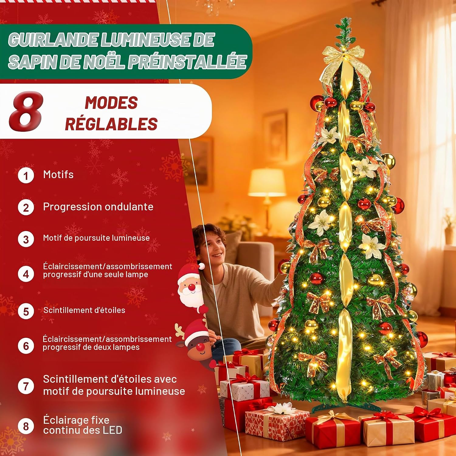 Detalle de UISEBRT opvouwbare kunstkerstboom 180 cm met 150 ledlampjes, IP44