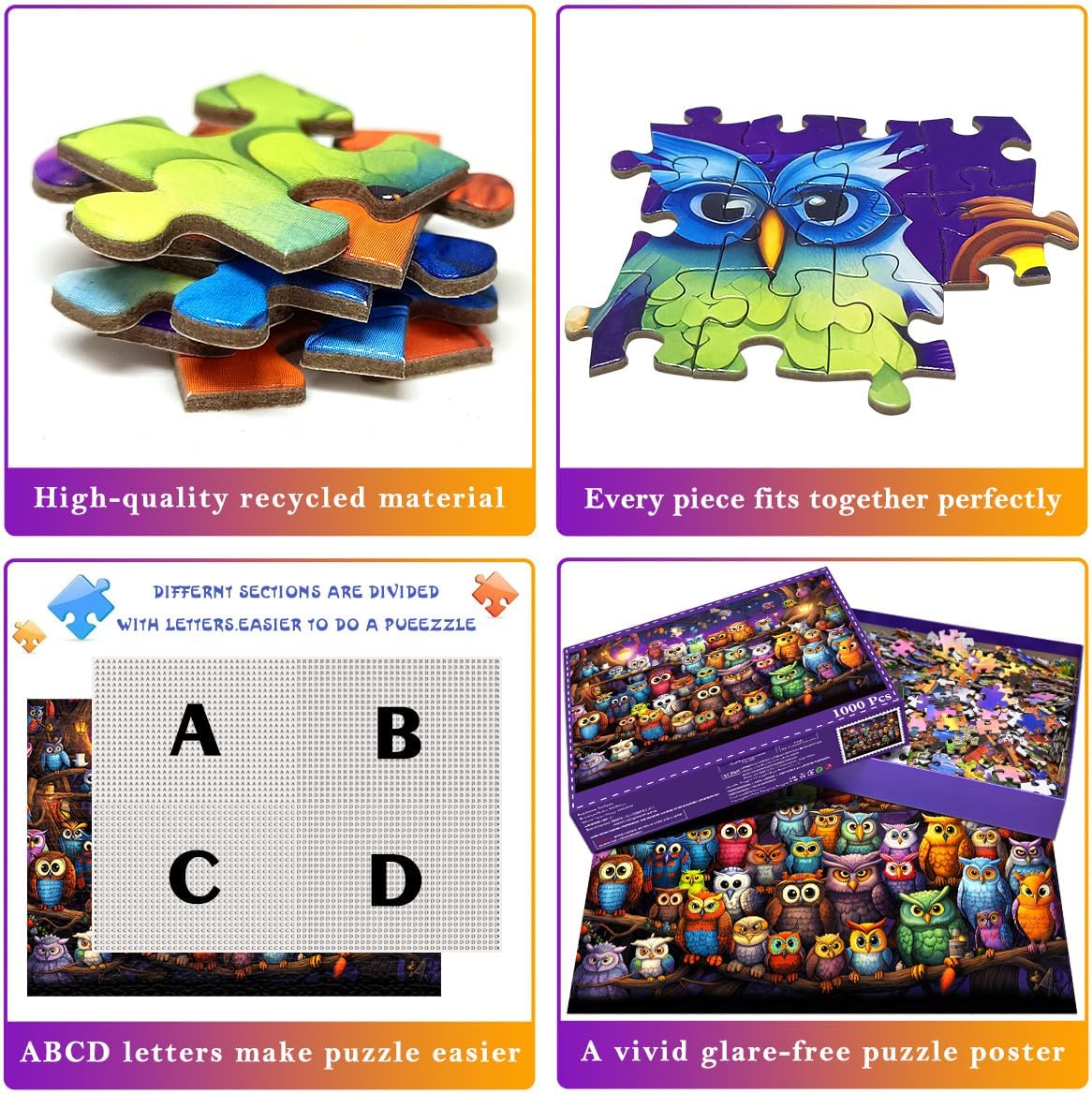 Detalle 2 de HUADADA Jigsaw Puzzles 1000 Piece Owl Family