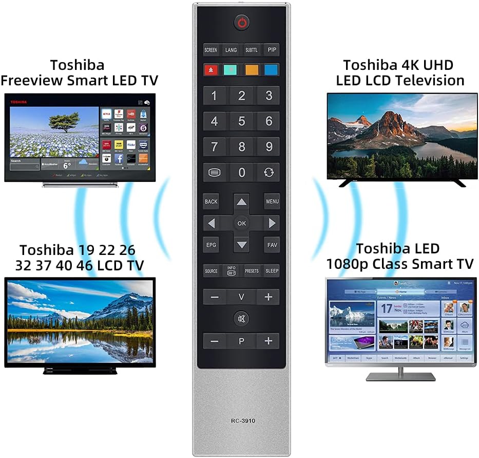 Thumbnail 1 de UNOCAR RC-3910 Smart Remote Replacement for Toshiba Freeview Smart TVs (IR, no programming required)
