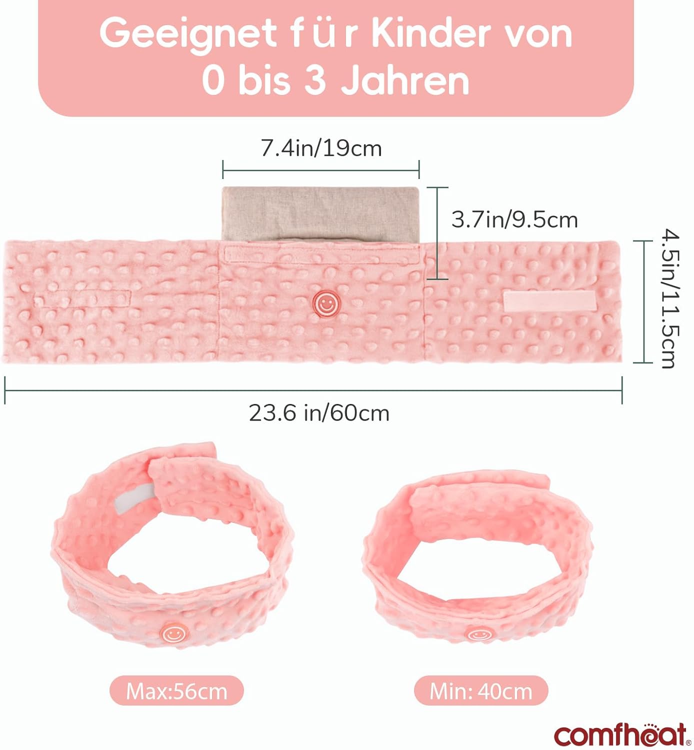 Thumbnail 4 de comfheat Koliken- & Gas-Entlastungstummy-Wrap für Babys (0–3 Jahre) – beheizter Babybauchgürtel in Rosa