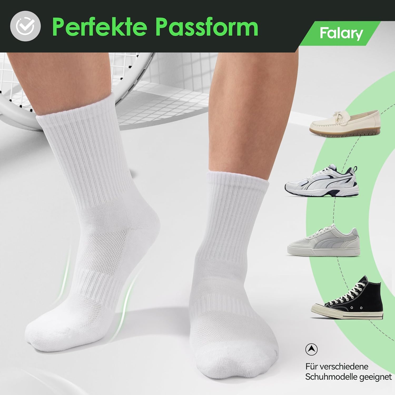 Thumbnail 4 de FALARY Crew-Sportsocken für Herren & Damen – atmungsaktive Baumwollsocken im 3er/6er/12er Set (Größe 35–50)