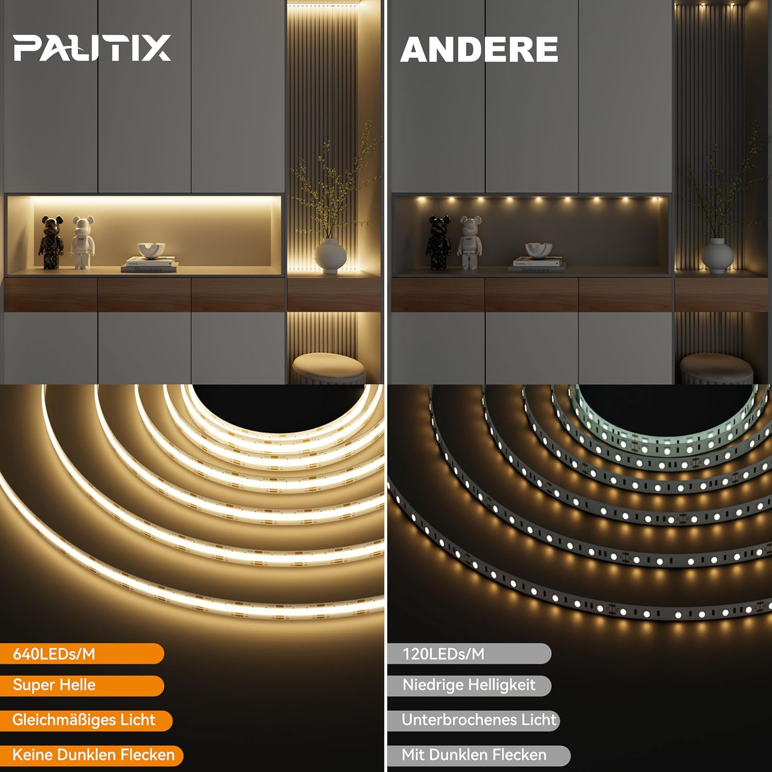 Detalle de PAUTIX COB LED Streifen CCT 5M Einstellbar Weiß 2700K–6500K | Smart WiFi, 24V, App-Steuerung