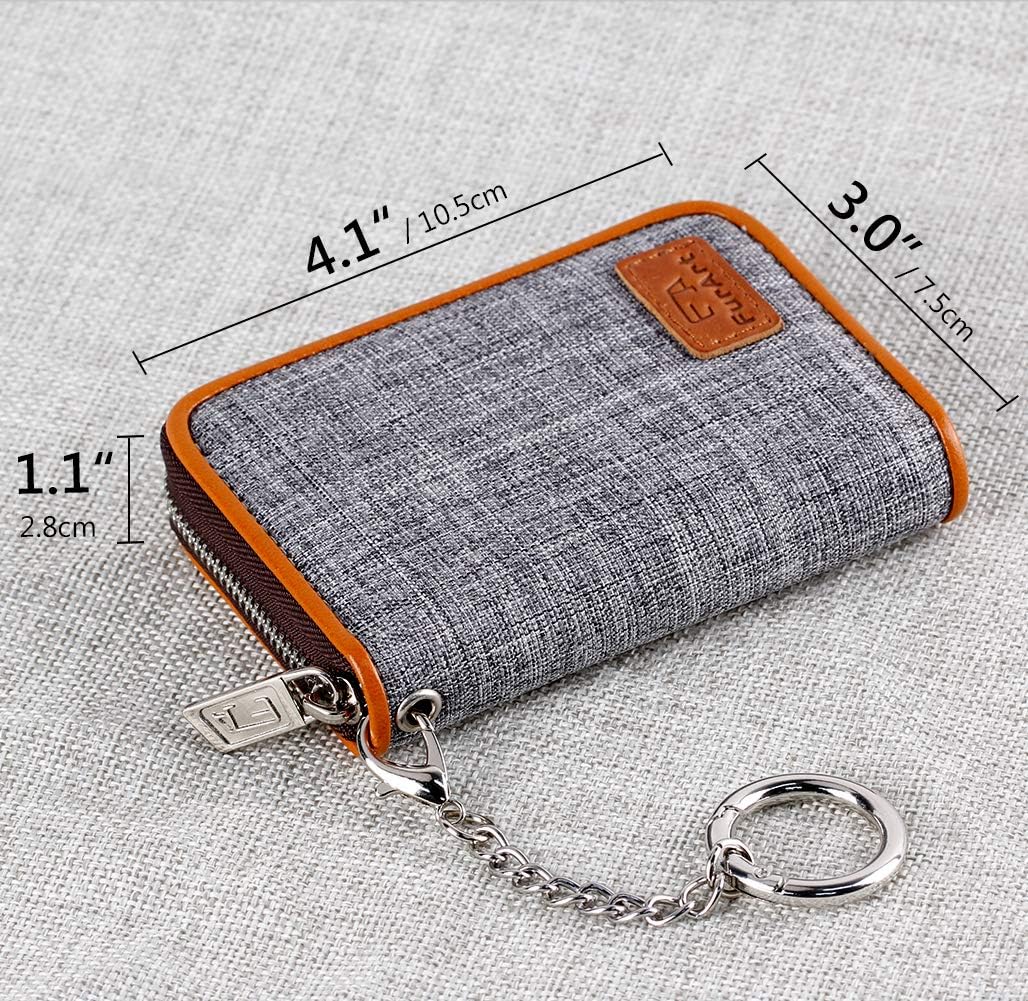 Detalle de FurArt Credit Card Wallet with Zip, RFID Blocking & Keychain Clip – Compact Card Case