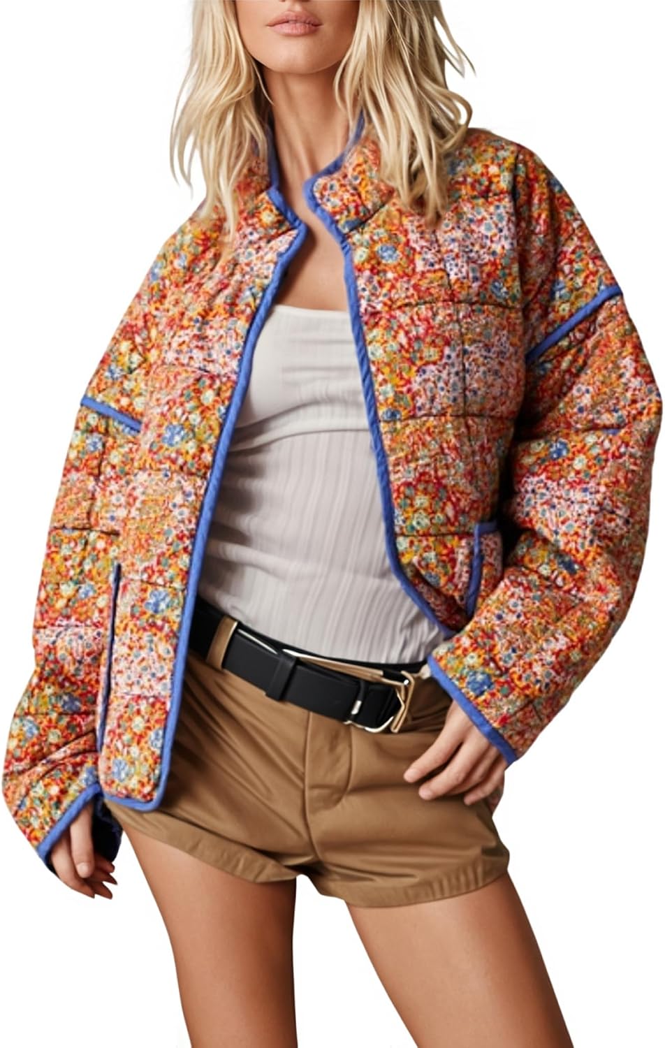 Detalle de Omoone Cropped Quilted Floral Puffer Jacket
