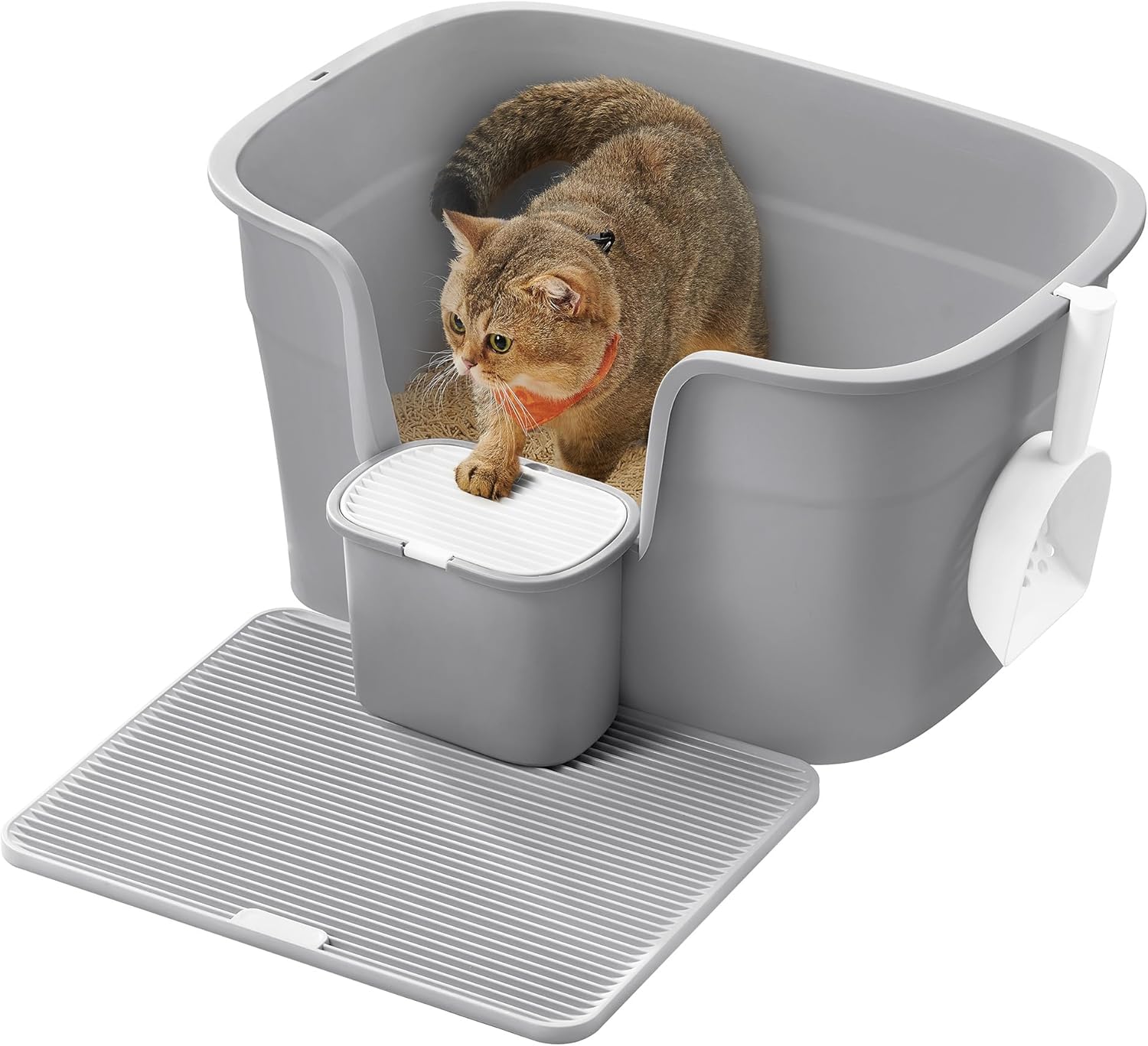 Detalle de Feandrea Lettiera per Gatti in Casa Extra Larga con Lati Rialzati e Tavola Raccogli Lettiera – Grigio Tortora PPT003G01