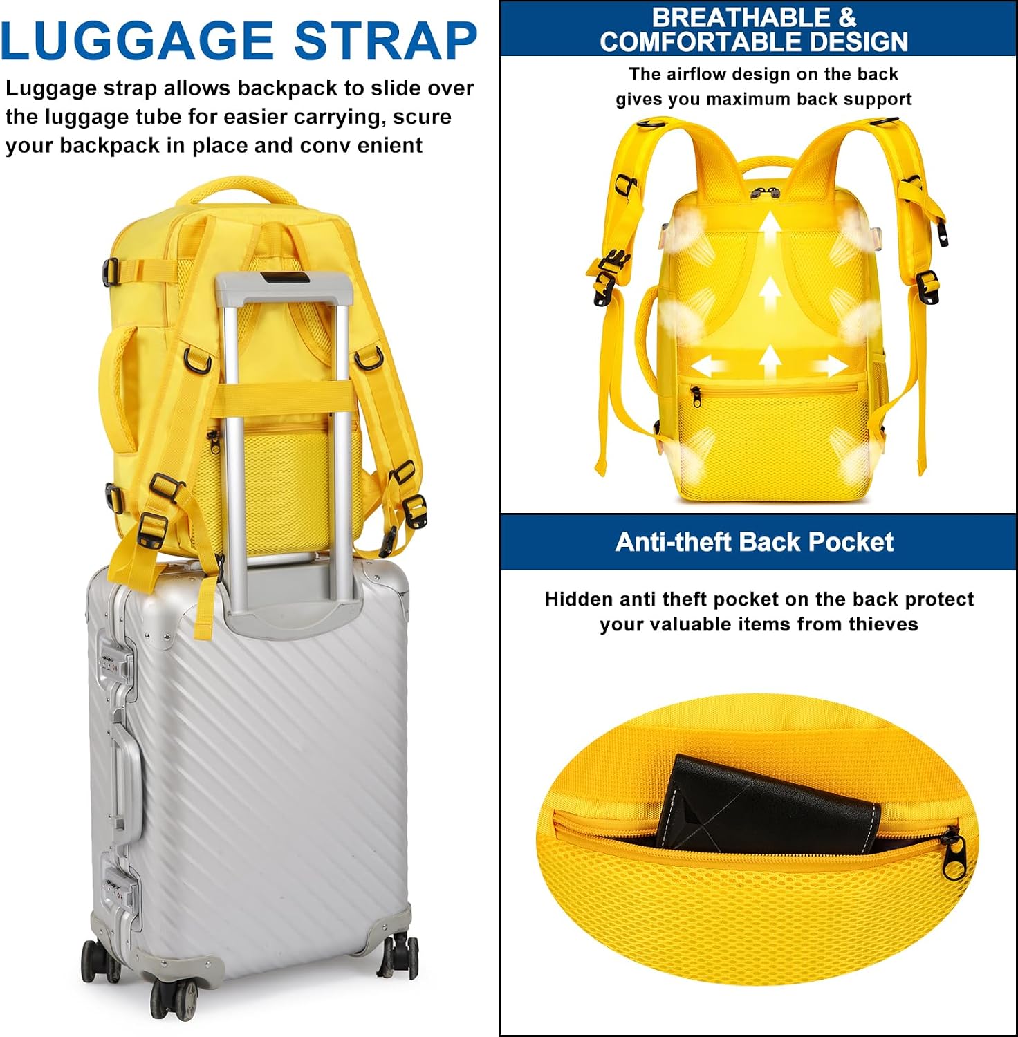 Thumbnail 5 de ENZOSUM 40 x 20 x 25 cm Cabin Backpack, 20L, Yellow