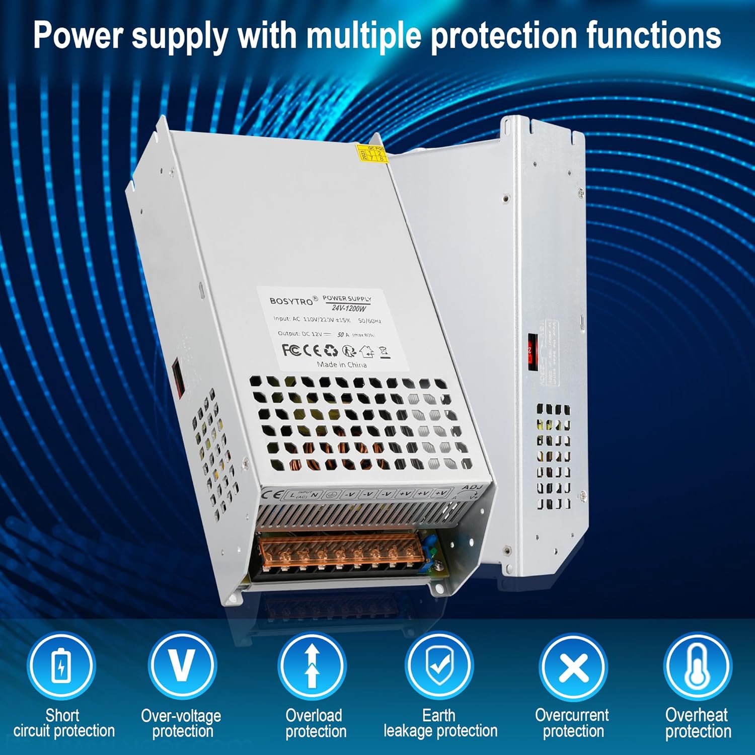 Thumbnail 3 de BOSYTRO DC 24V 50A 1200W Alimentazione Elettrica: Alimentatore Switching 110/220V AC a 24V DC per CCTV, automazione e stampanti 3D