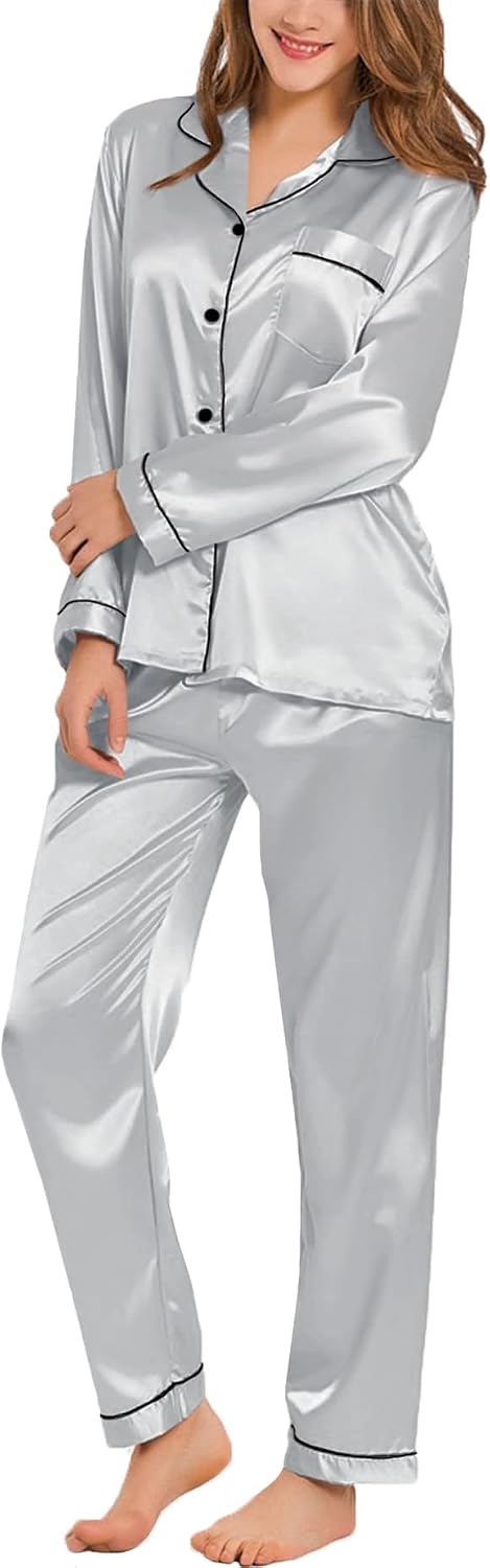 Detalle de SWOMOG Silk Satin Pajamas Set XS-3XL 🌙