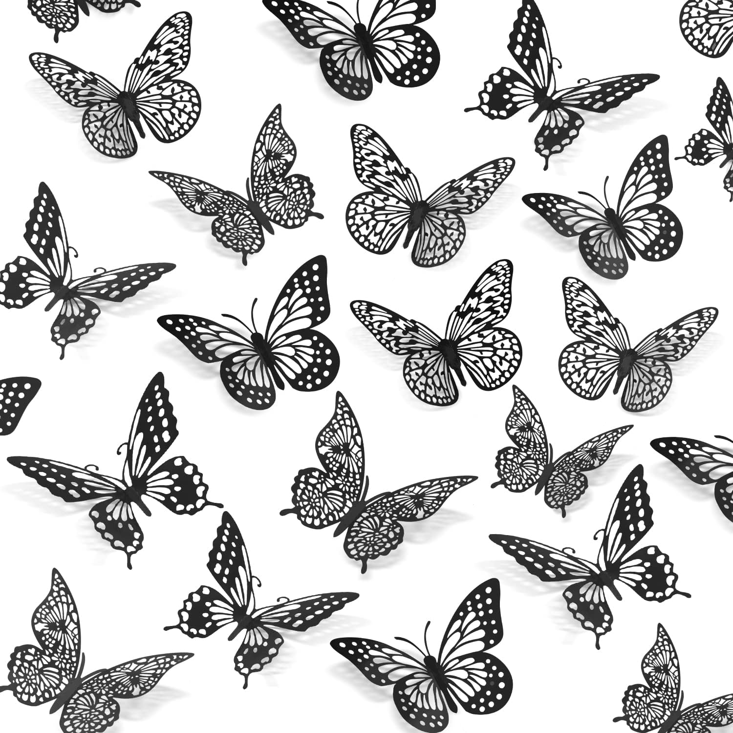 Detalle de SAOROPEB BWD01-48P-BLACK 3D Butterfly Wall Stickers, Black Metallic Paper, 48 Pieces