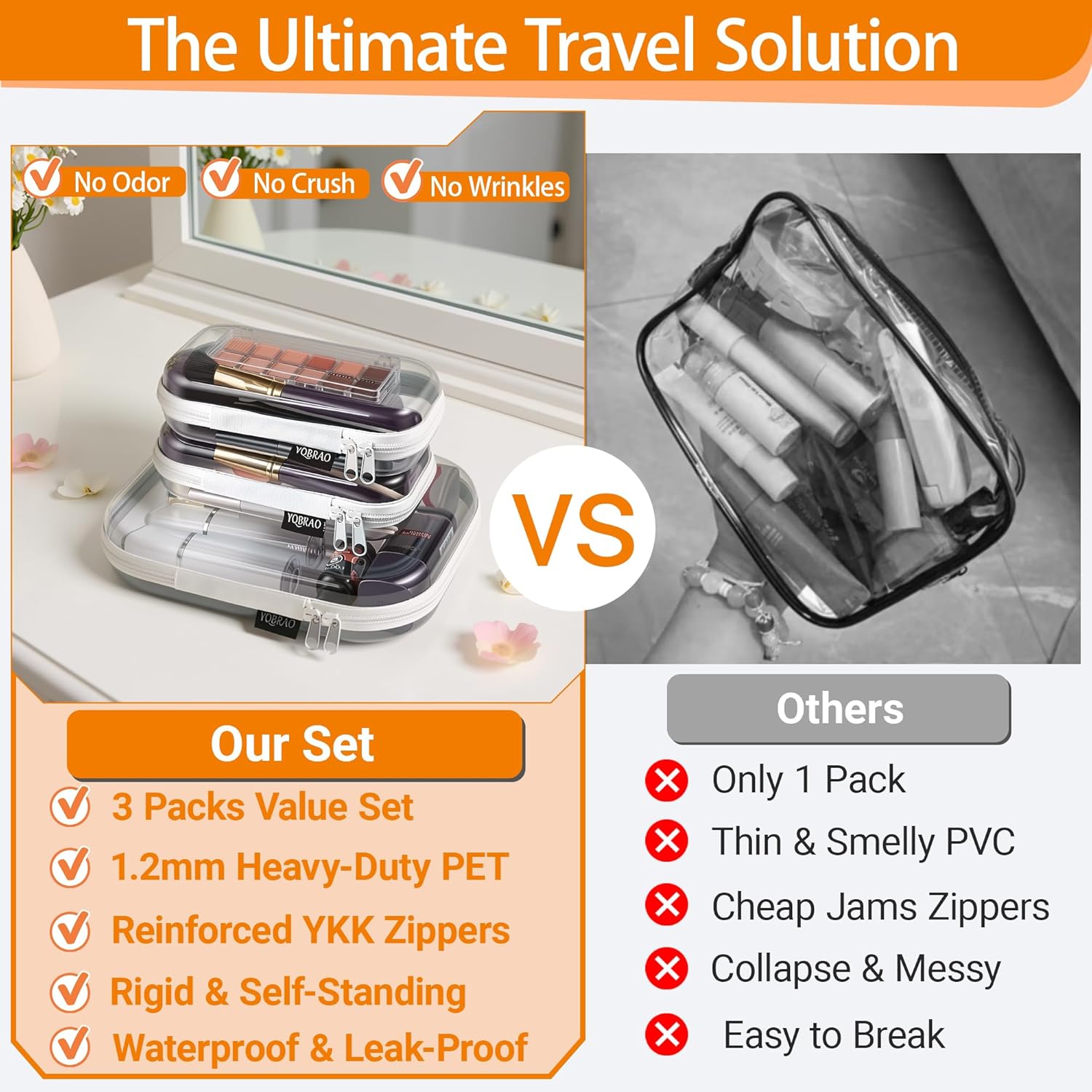 Thumbnail 1 de YQBRAO 3-Pack Clear Hard Shell Zipper Case (1.2mm) TSA-Approved Clear Travel Pouches