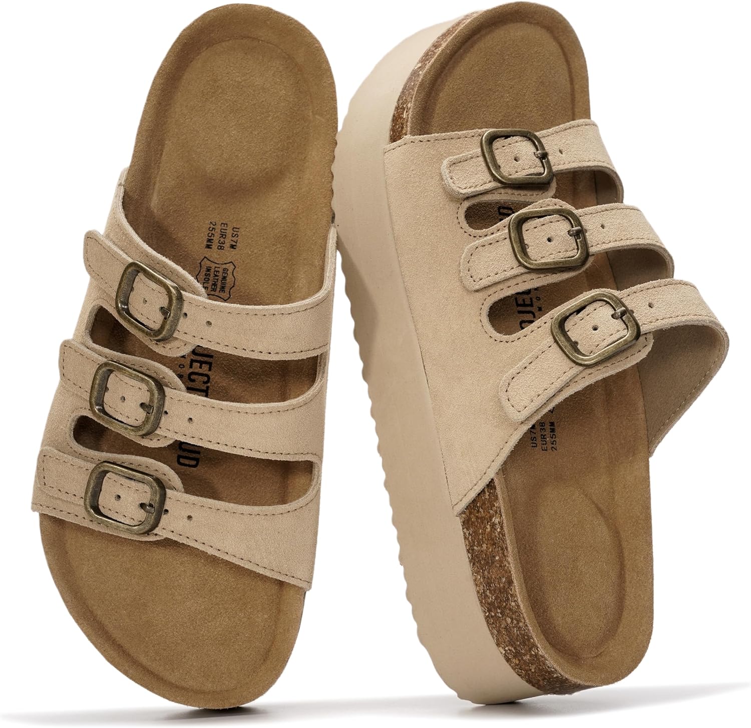 Detalle de Project Cloud 3-Strap Platform Sandals in Genuine Leather for Women (Memory Foam Insole)