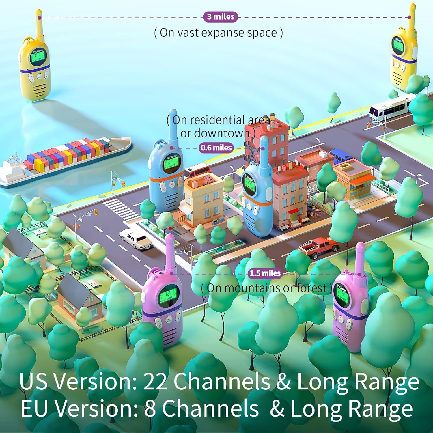 Thumbnail 5 de Inspireyes Kinder Walkie-Talkies (2er-Set) aufladbar – 8 Kanäle, bis zu 48 Stunden Betriebszeit