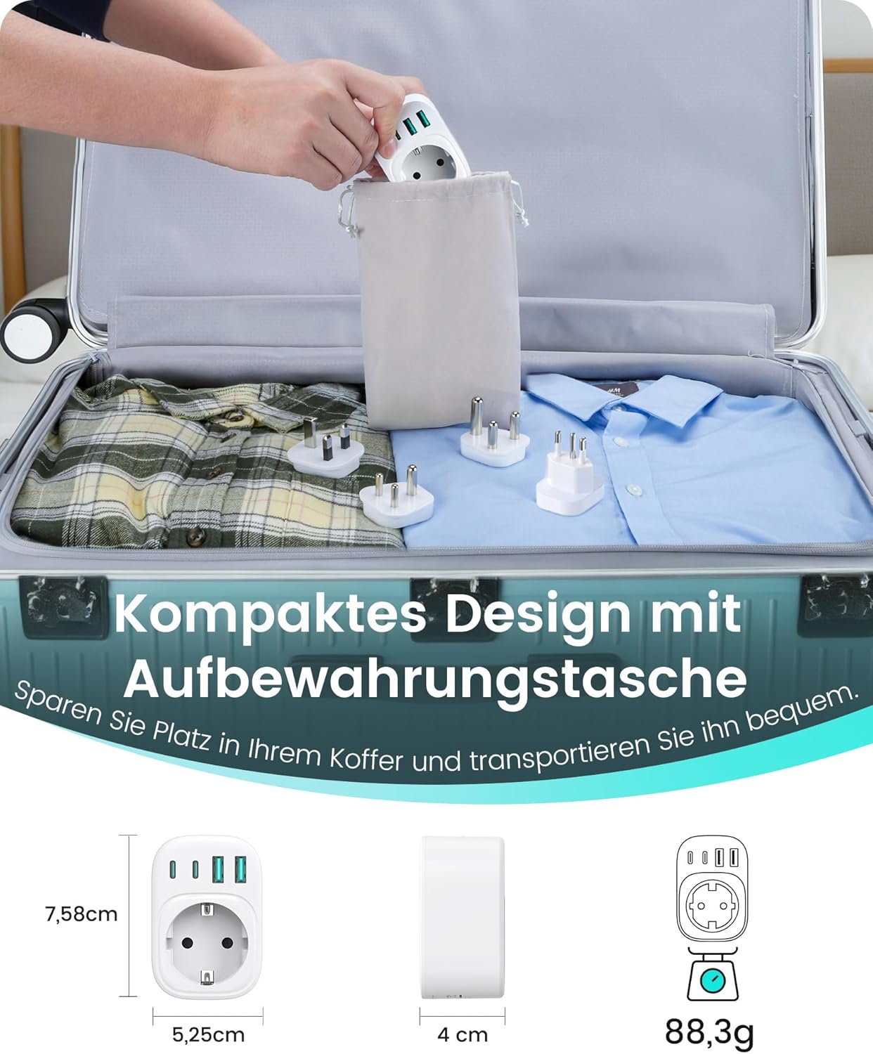 Thumbnail 6 de LENCENT Weltweiter Reiseadapter-Set Typ D, G, M, N mit USB-C & USB-A (international)