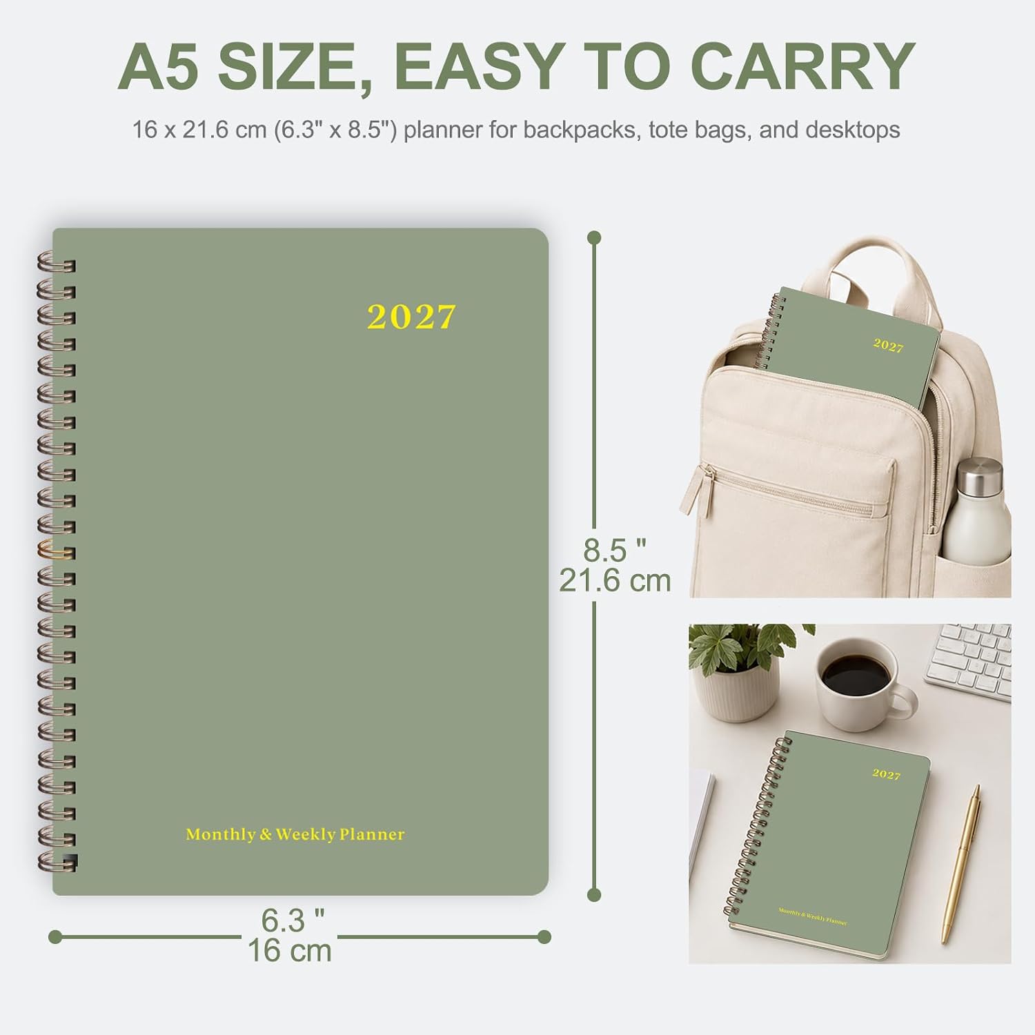 Detalle de VALOME 2027 Weekly and Monthly Planner, A5 Hardcover, 100 GSM Paper