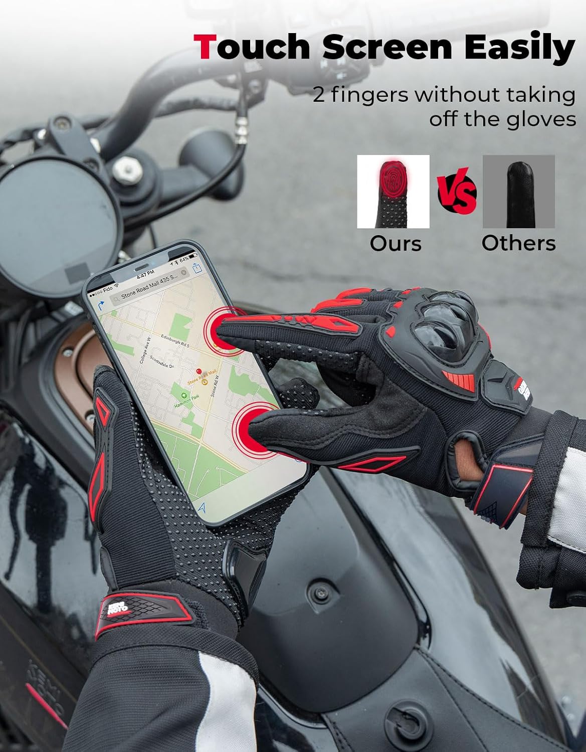 Detalle 2 de KEMIMOTO Gants Moto Été Homme, protection knuckle