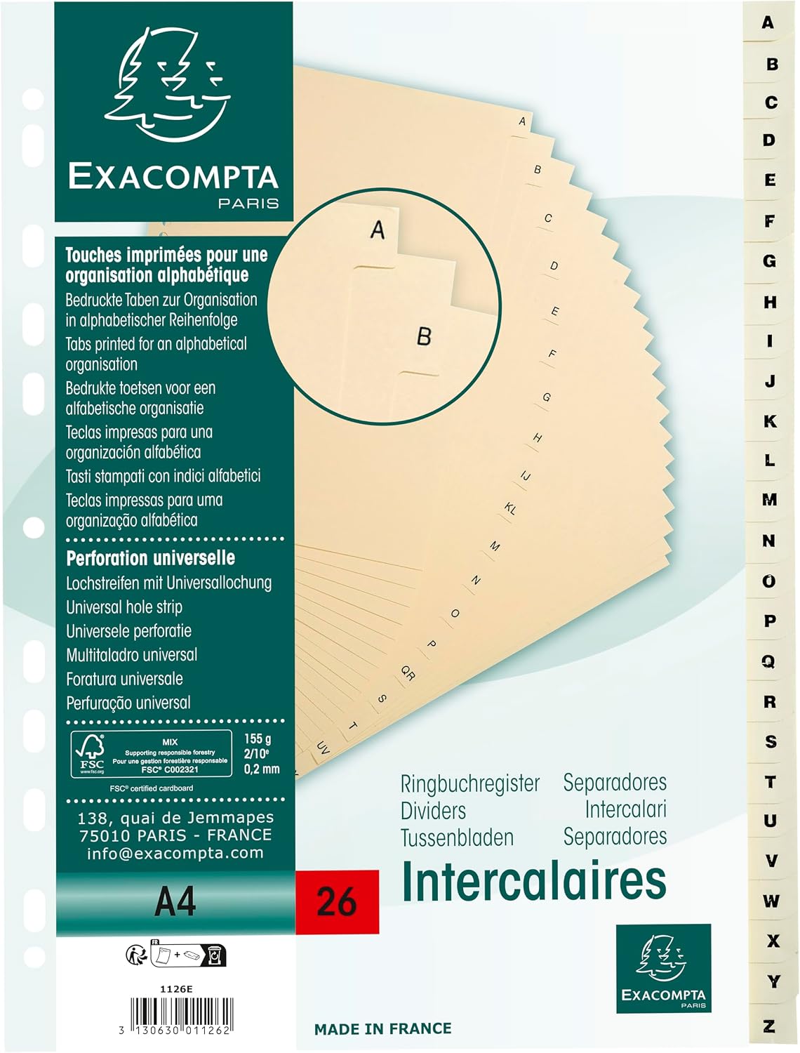 Detalle de Exacompta 1126E Intercalaires A4 26 onglets A à Z