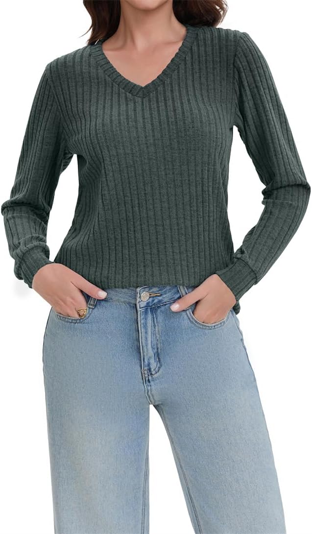 Detalle de Haslike T-shirt habillé col V côtelé manches longues