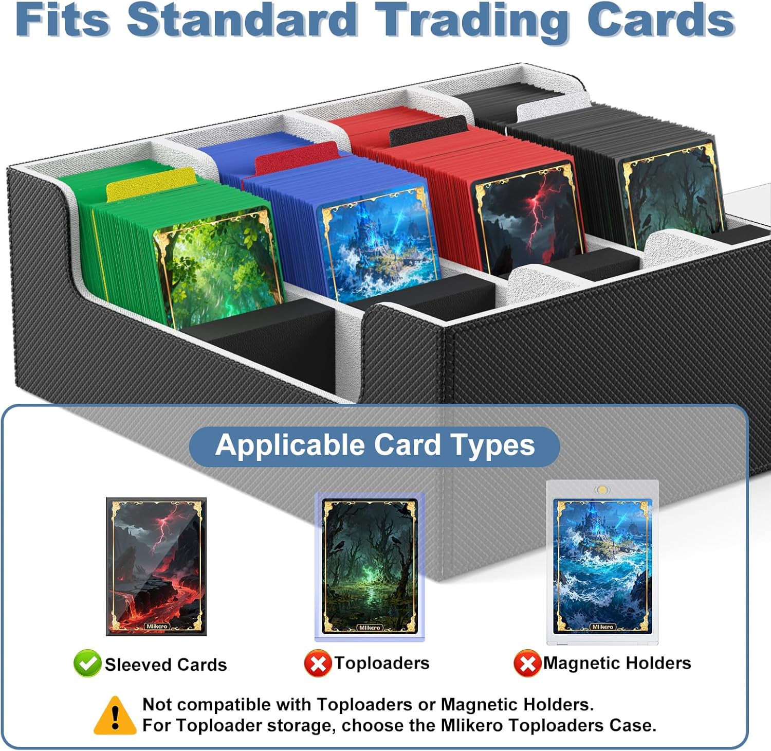 Thumbnail 1 de Mlikero Card Deck Case (2400+ Trading Card Storage Box) with Magnetic Closure, 10 Dividers & Foam Stoppers
