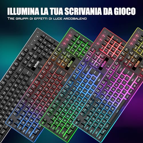 Detalle de RedThunder K10: Tastiera e Mouse da Gioco Wireless con Retroilluminazione RGB e Batteria Dura 3800 mAh