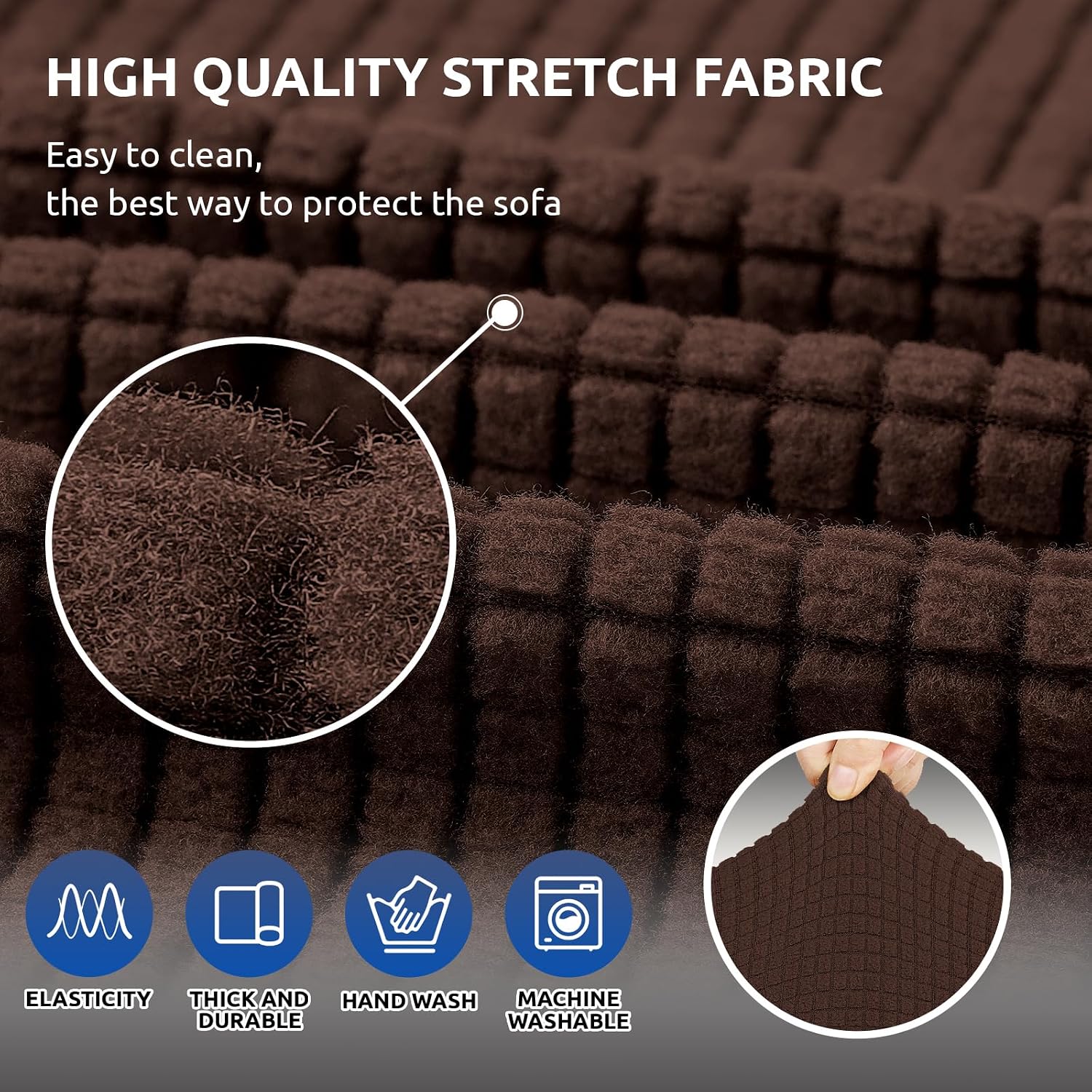 Thumbnail 4 de KEKUOU Stretch Sofa Cover Slipcover for 3-Cushion Sofa (78"–94"), Jacquard Large Chocolate