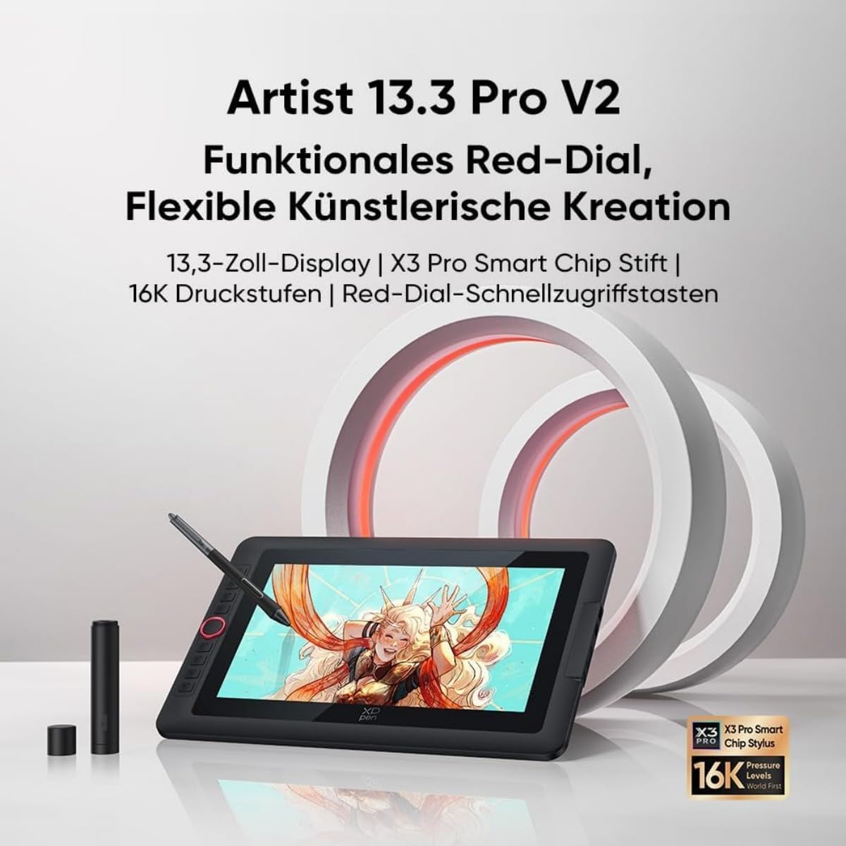 Thumbnail 1 de XPPen Artist 13.3 Pro V2 Grafikdisplay (13,3 Zoll) mit 16K Stift – 99% sRGB