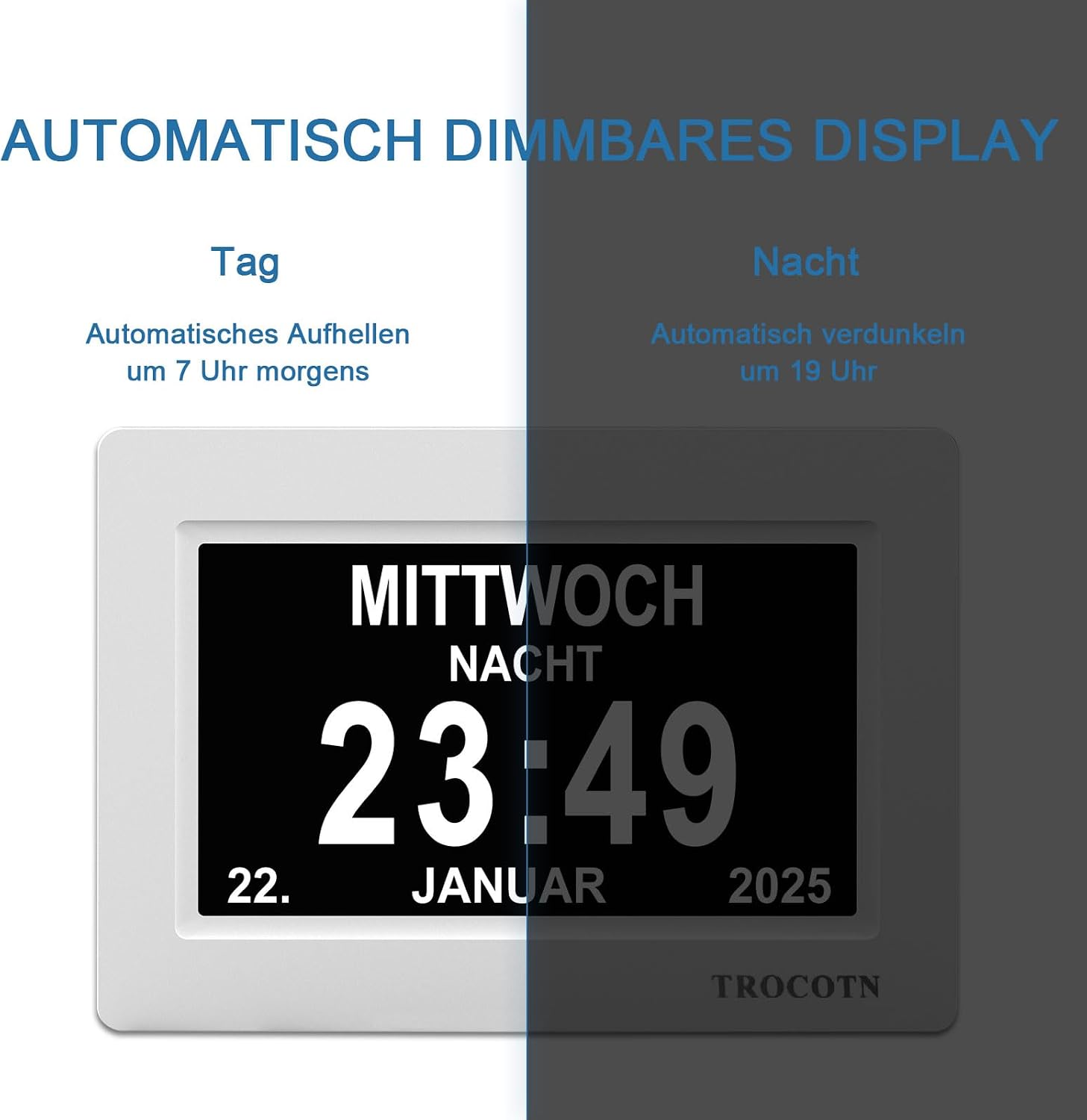 Detalle de 7 Zoll TROCOTN Demenz Uhr Senioren Kalenderuhr