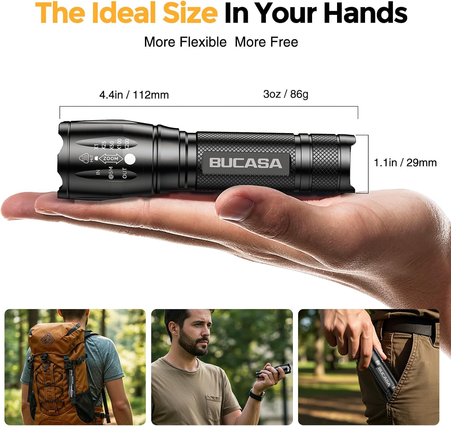 Thumbnail 6 de BUCASA SFL011 Rechargeable LED Flashlights, 3-Pack with 3 Modes and Zoom Focus