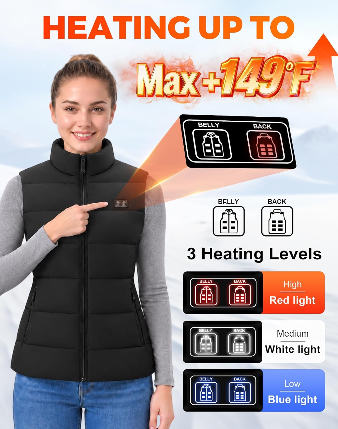 Detalle de CKARTIC Women's Heated Vest, 15 Heating Zones, 10,000mAh Battery Pack