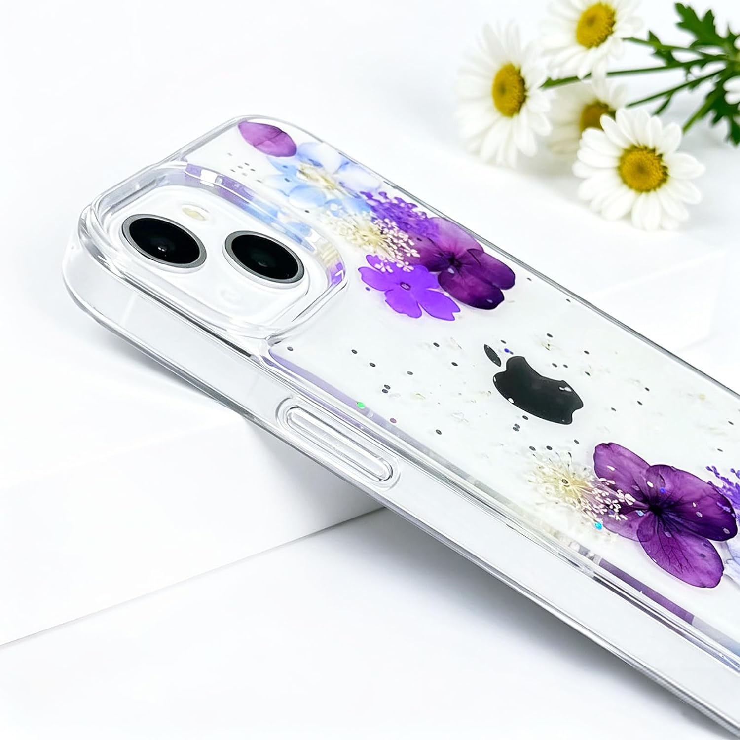 Thumbnail 5 de Abbery Flower-14 iPhone 14 Case, Clear TPU with Pressed Flowers and Glitter
