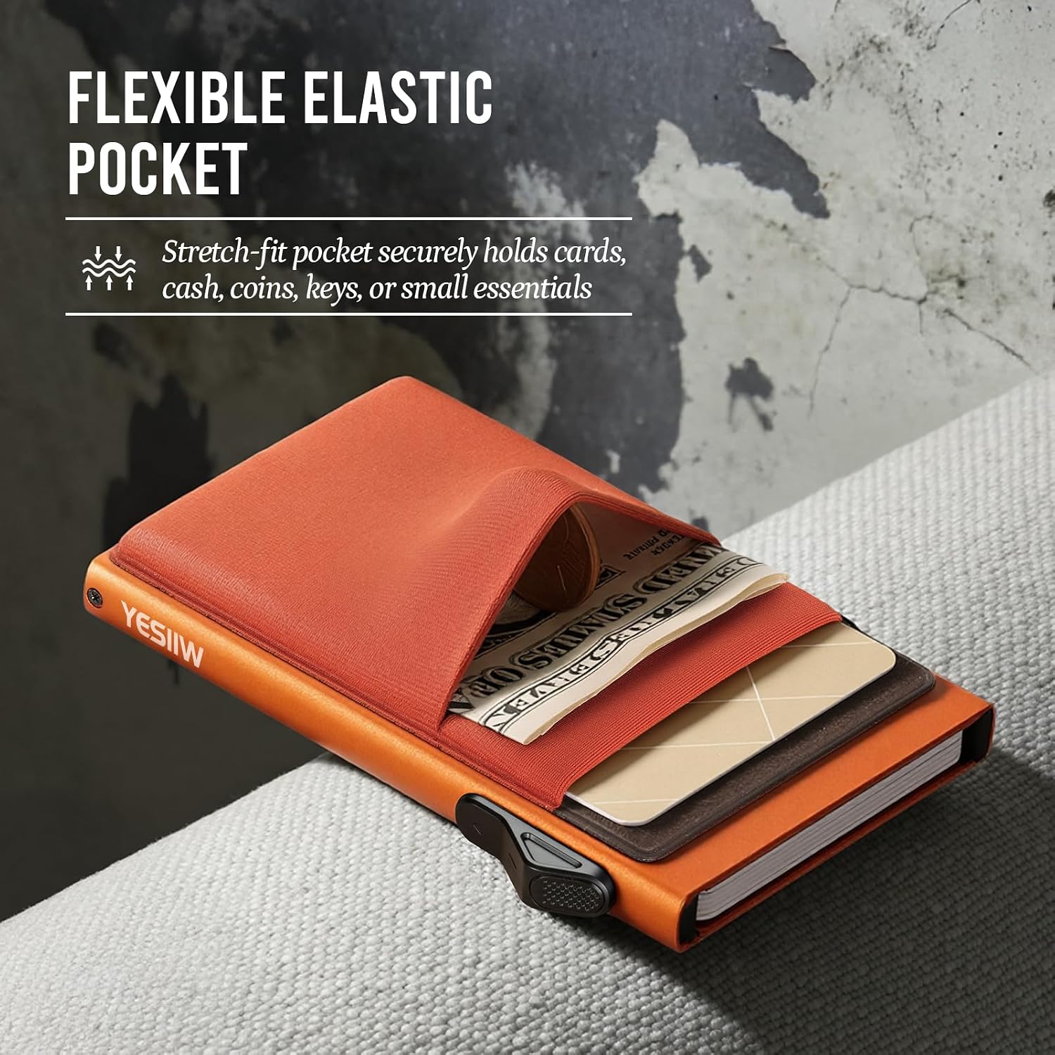 Detalle de YESIIW minimalistische RFID-Schutz-Brieftasche Pop-up Geldbörse Herren Orange