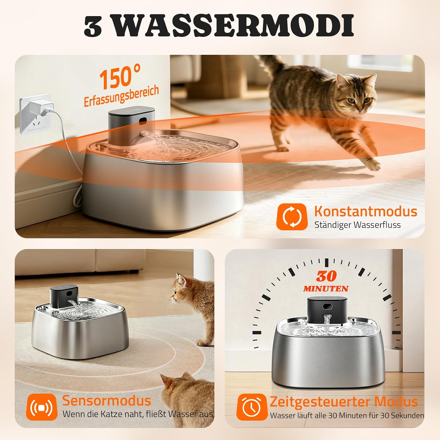 Detalle 2 de ROTTOGOON Katzenbrunnen Kabellos 3,2L – batteriebetrieben, leiser Trinkbrunnen ohne Kabel