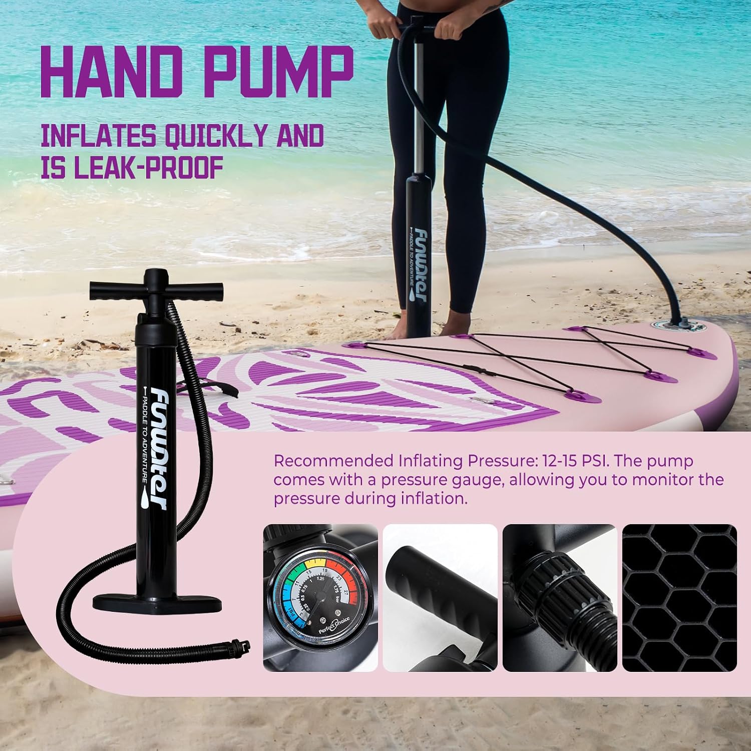 Detalle de FunWater TIKI Inflatable Stand Up Paddle Board (ISUP) – All-in-One Pack for Beginners and Enjoyable Paddling
