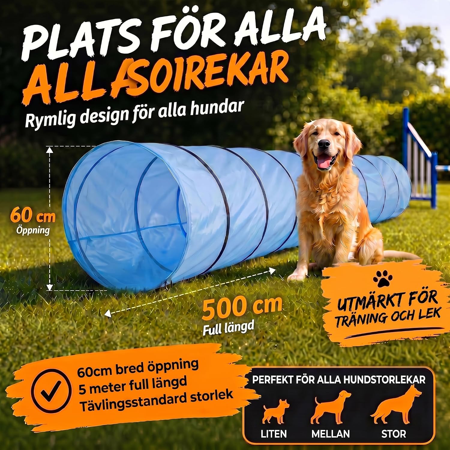 Thumbnail 3 de GOODS+GADGETS Agilitytunnel för hund, 500 x 60 cm, böjbar nylon