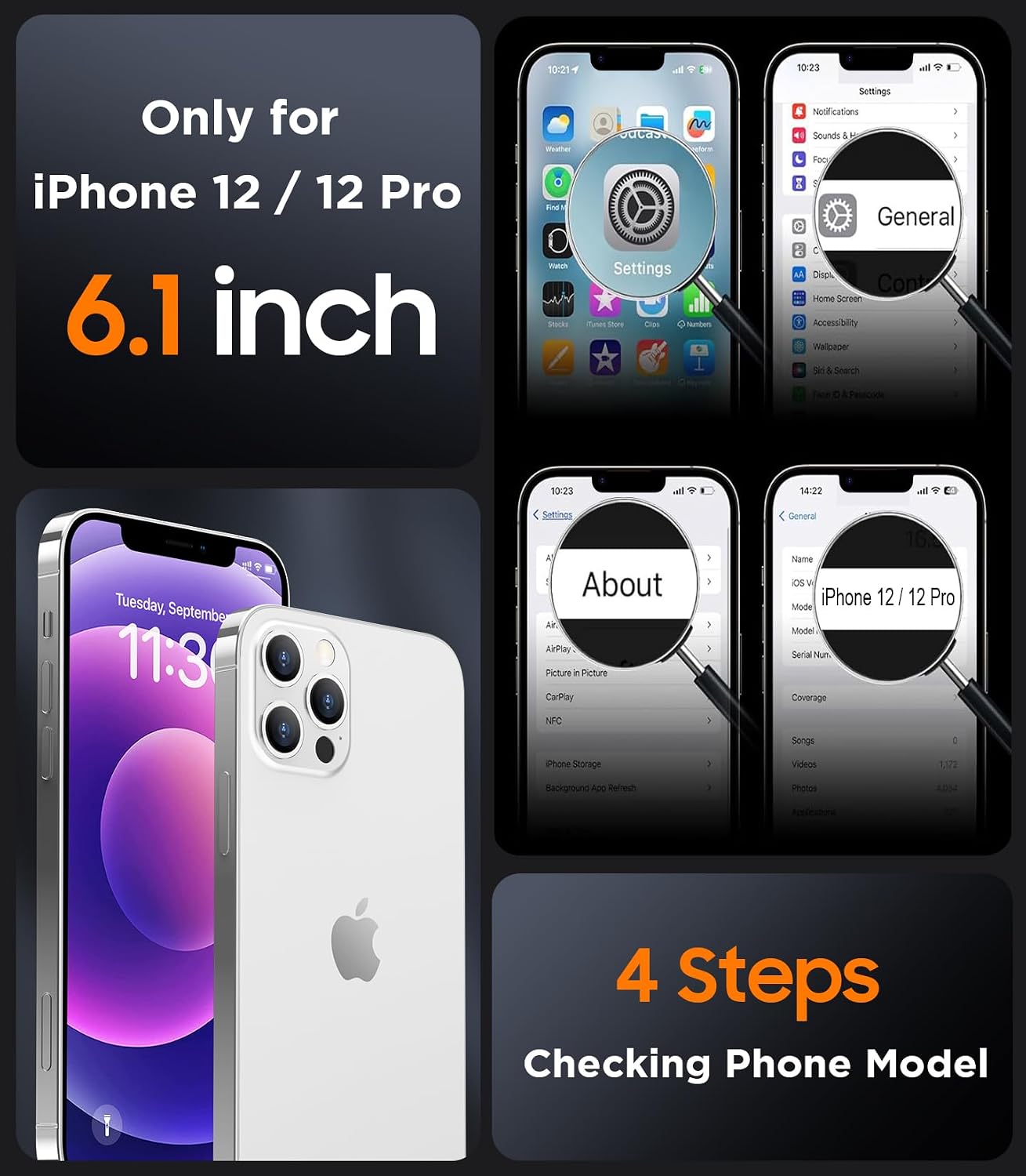 Detalle de SPIDERCASE for iPhone 12/12 Pro Case with Magnetic Ring and 2 Tempered Glass Protectors – 6.1", Black