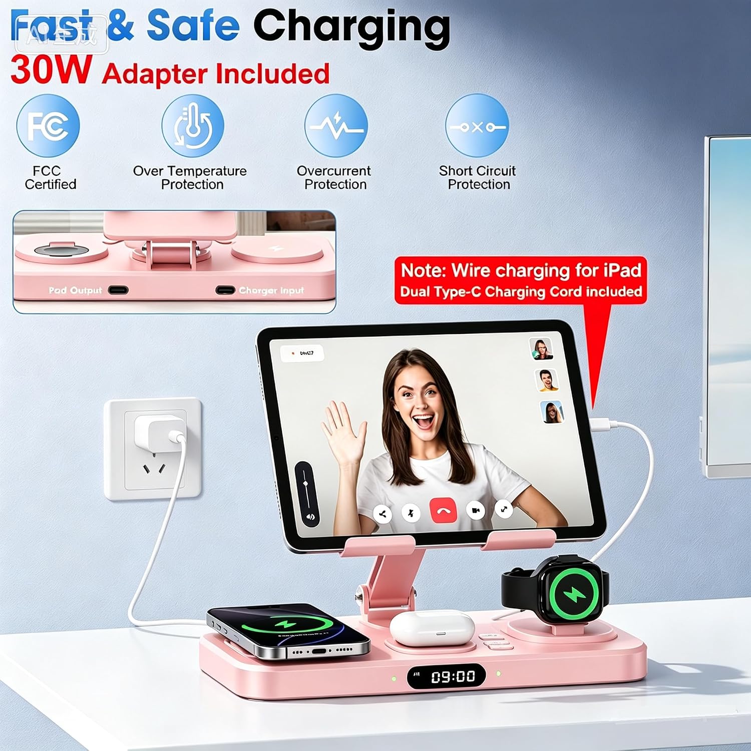 Detalle de 6-in-1 Wireless Charging Station with Clock