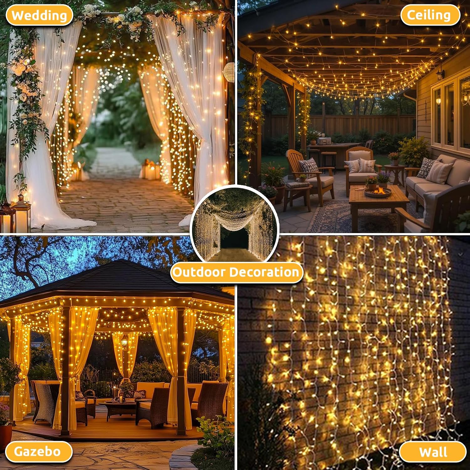 Thumbnail 2 de Dekofun 2 pezzi tenda luminosa 3x3 m con 300 LED bianco caldo, timer e 8 modalità (IP65)