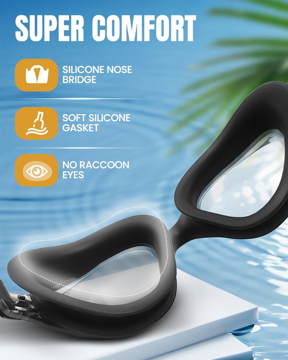 Thumbnail 2 de Updated Anti-Fog Swimming Goggles for Adults with UV Protection and Secure Fit (Black) – Men & Women