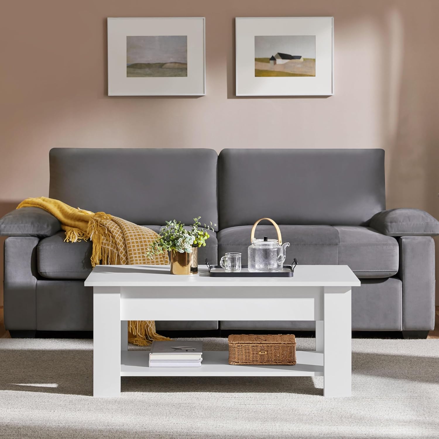 Thumbnail 1 de Yaheetech Couchtisch mit Höhenverstellbarer Platte – Kaffeetisch mit Lift-Top, weiß