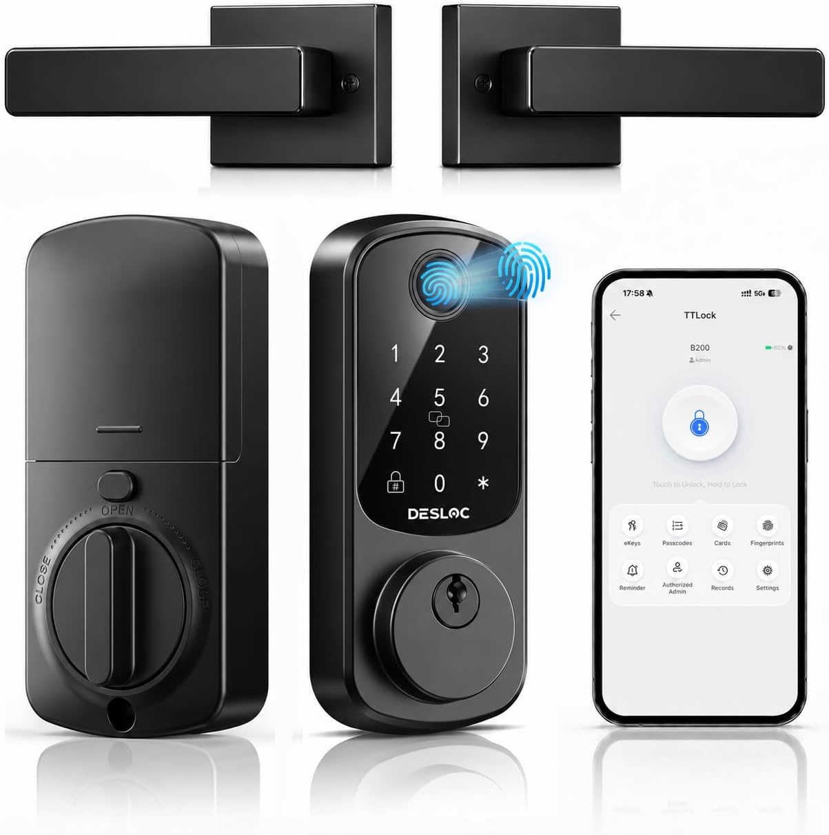 Detalle de DESLOC B200 Fingerprint Smart Lock 2-Handle 🔒