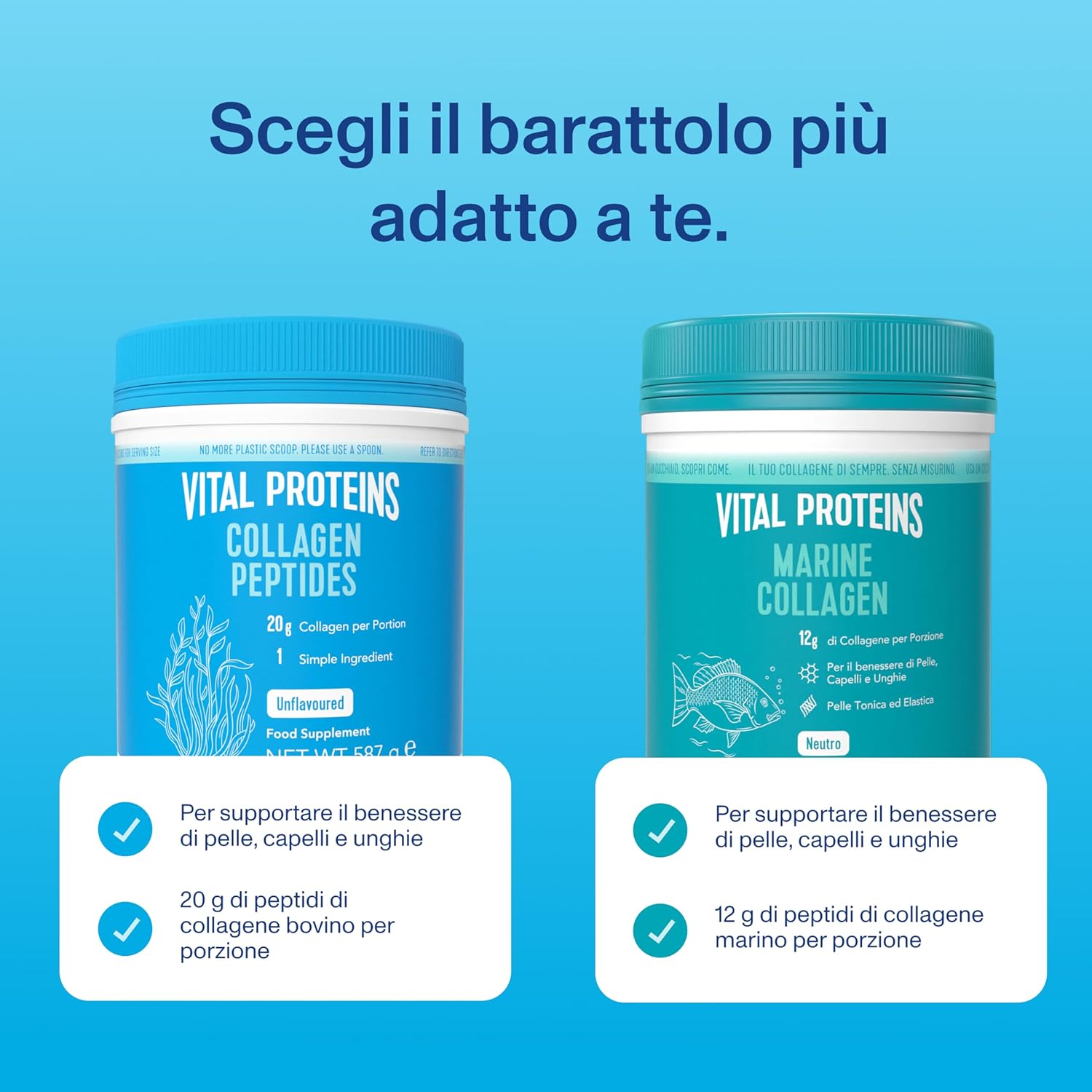 Detalle de Vital Proteins Collagen Peptides – Collagene idrolizzato in polvere 587 g (tipo I, III, bovino)