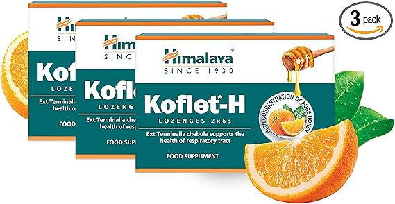 Himalaya Herbals Koflet-H Lozenges 🍊 con Miel y Jengibre – 12 unidades
