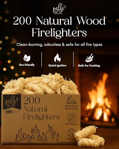Detalle de Pelle & Sol 200 Natural Firelighters – Long Burning, Eco Fire Starter for Wood Burners and BBQ
