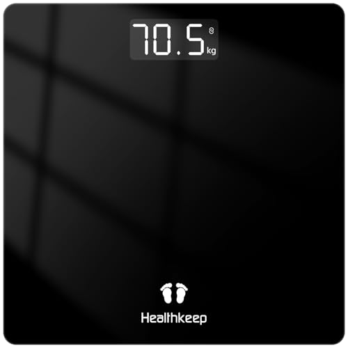 Detalle de Healthkeep Báscula de baño digital negra con pantalla LED y Step-On (hasta 180 kg)