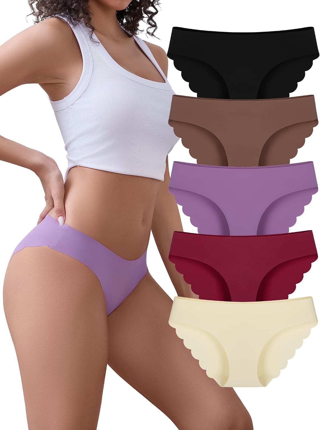 Detalle de VOENXE sömlösa bikinitrosor, 5-pack med mjuk känsla och hipstermodell