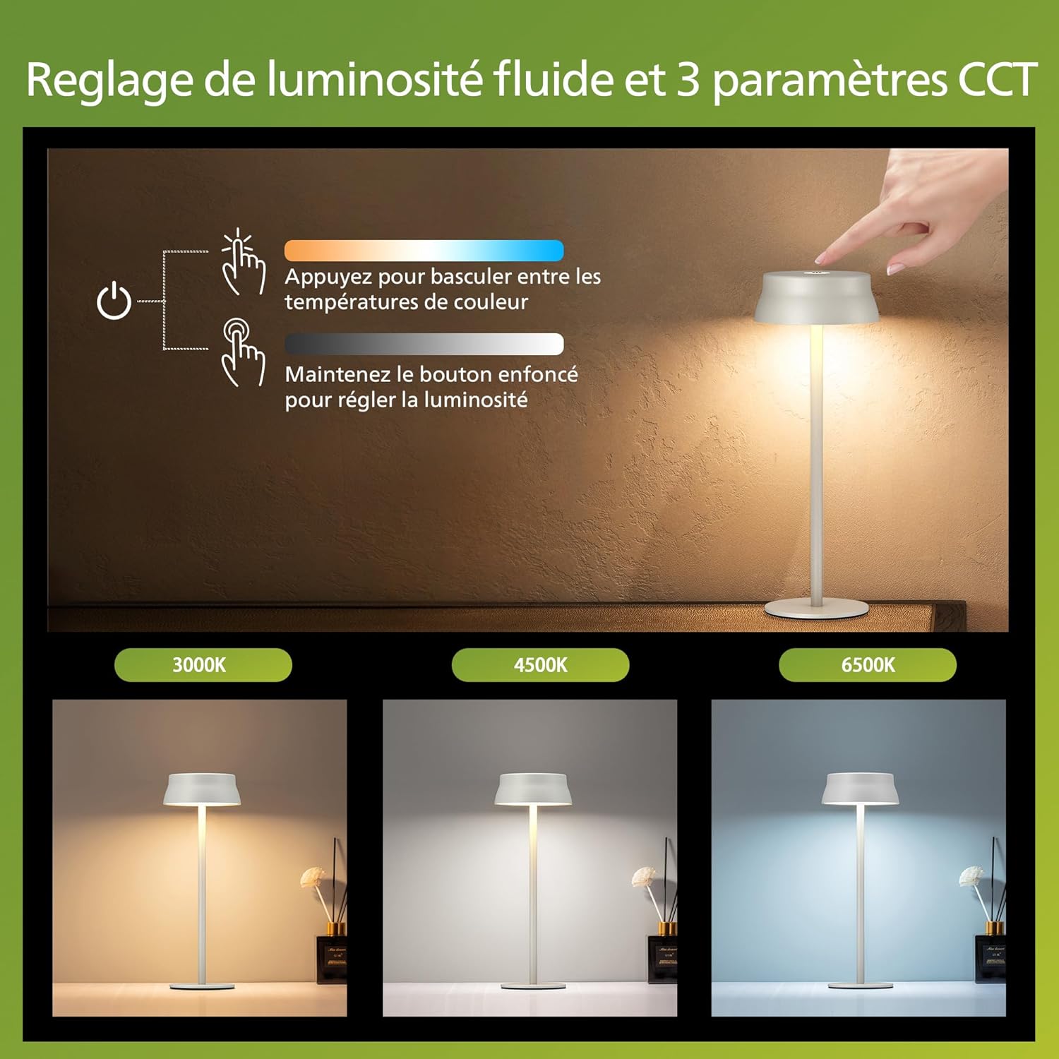 Thumbnail 2 de Philips Lampe de table LED sans fil portable étanche à batterie rechargeable – 2 hauteurs, contrôle tactile et 3 couleurs