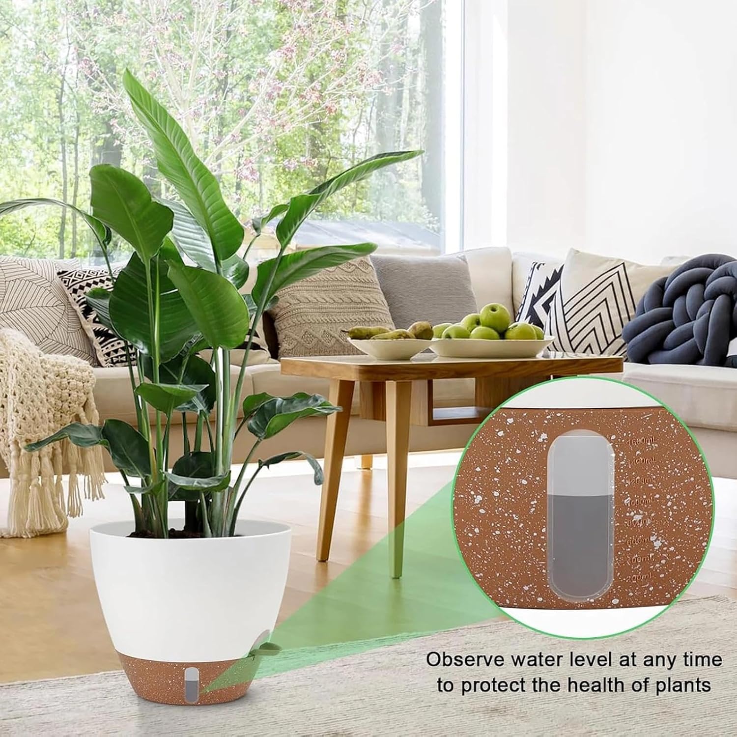 Detalle 2 de ZMTECH Self-Watering Plant Pots, 8/9/10-Inch White Set with Water-Level Indicator
