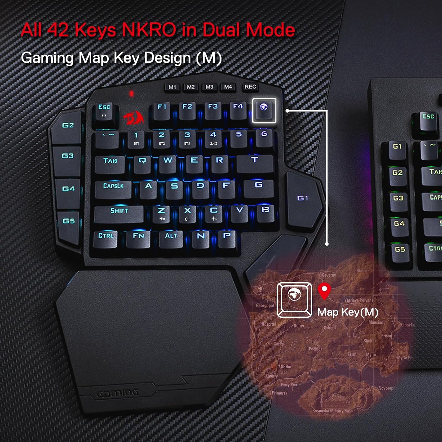 Detalle 2 de Redragon K585 DITI tastiera meccanica wireless 40% con 7 tasti macro, 2,4 GHz/RGB e poggiapolsi staccabile (US ANSI)