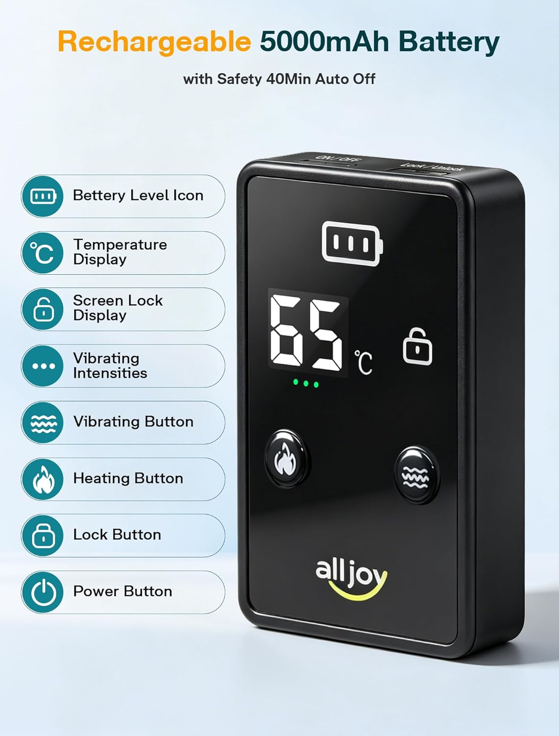 Thumbnail 6 de ALLJOY Cordless Heat Pad for Back Pain Relief (170cm) with 3 Heat Settings & 5 Vibration Modes