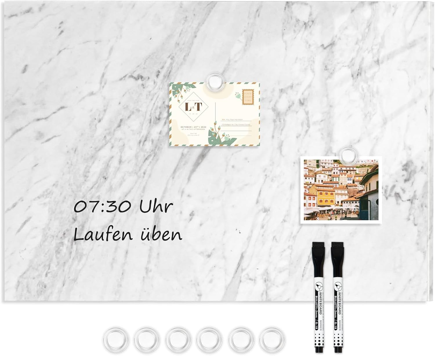 Detalle de DOLLAR BOSS Magnetisches Whiteboard 30 x 40 cm – Magnettafel für Wand, Drucken-Memoboard mit 4 Magneten & 2 Stiften