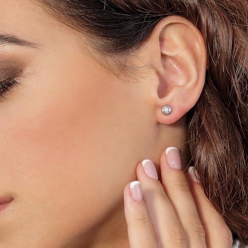 Detalle 2 de Miore Gold Earrings for Women: Solitaire Round Studs in 9ct White Gold with White Zirconia 0.40ct